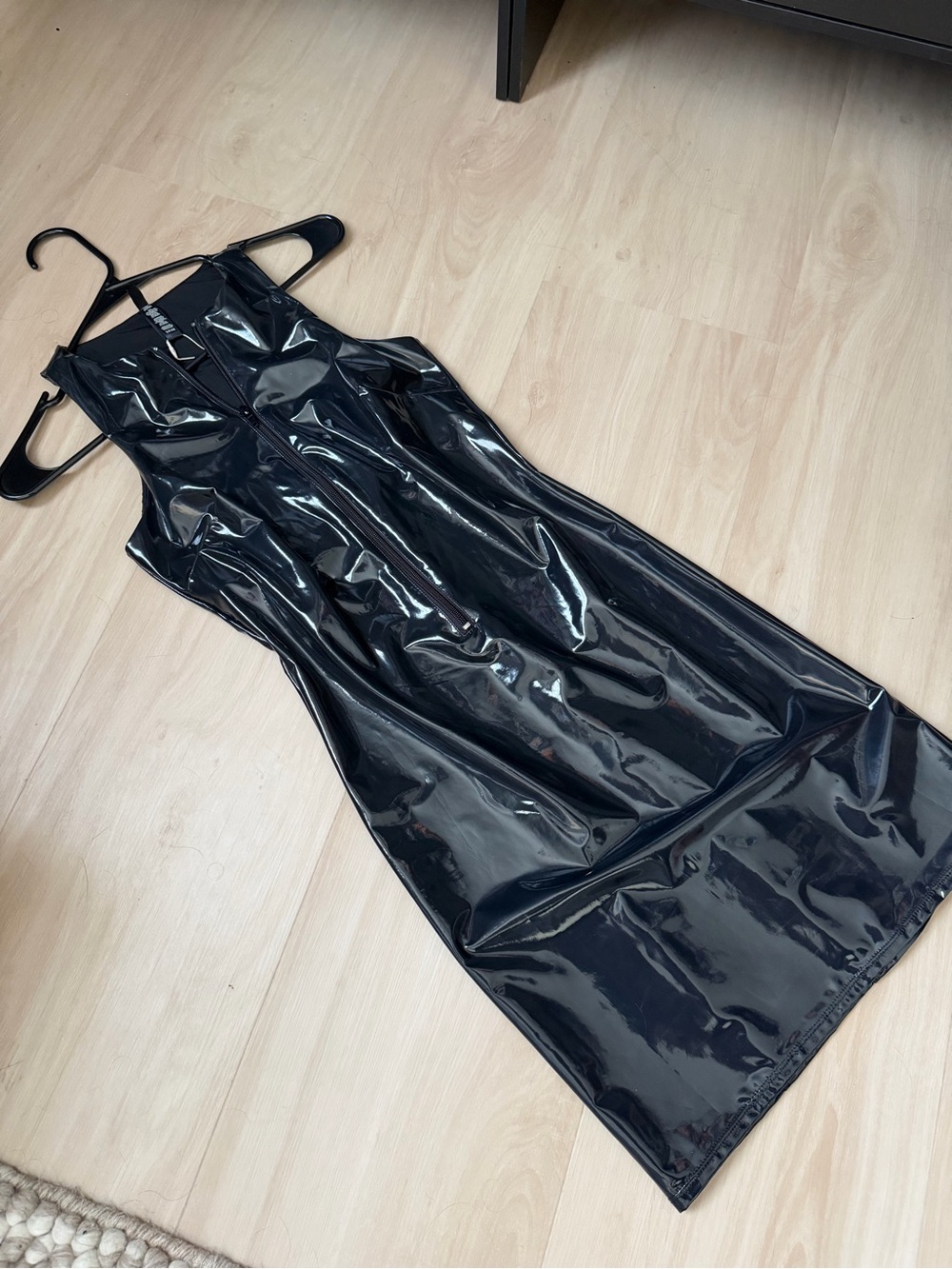 SKIMS Black High-Shine PVC Mini Dress